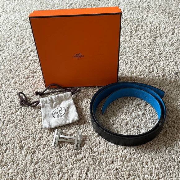Hermes Accessories - Hermes Belt H au Carre, size 100 Black / Blue Double H 32mm